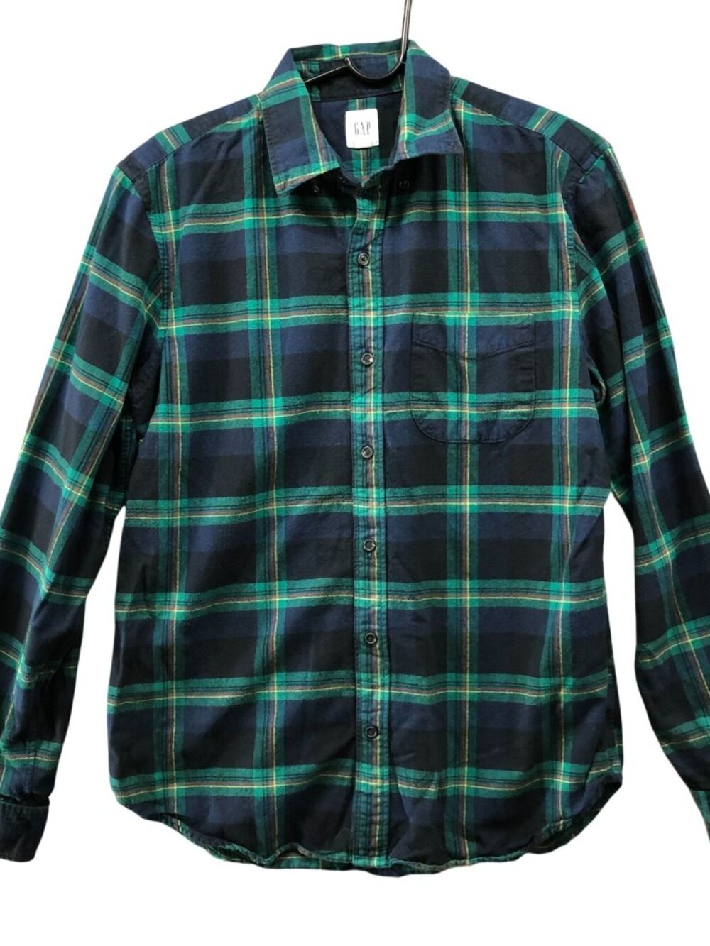 Gap‎ Flannel Shirt Mens M Holiday Plaid Tartan Green Tapestry Navy Cotton